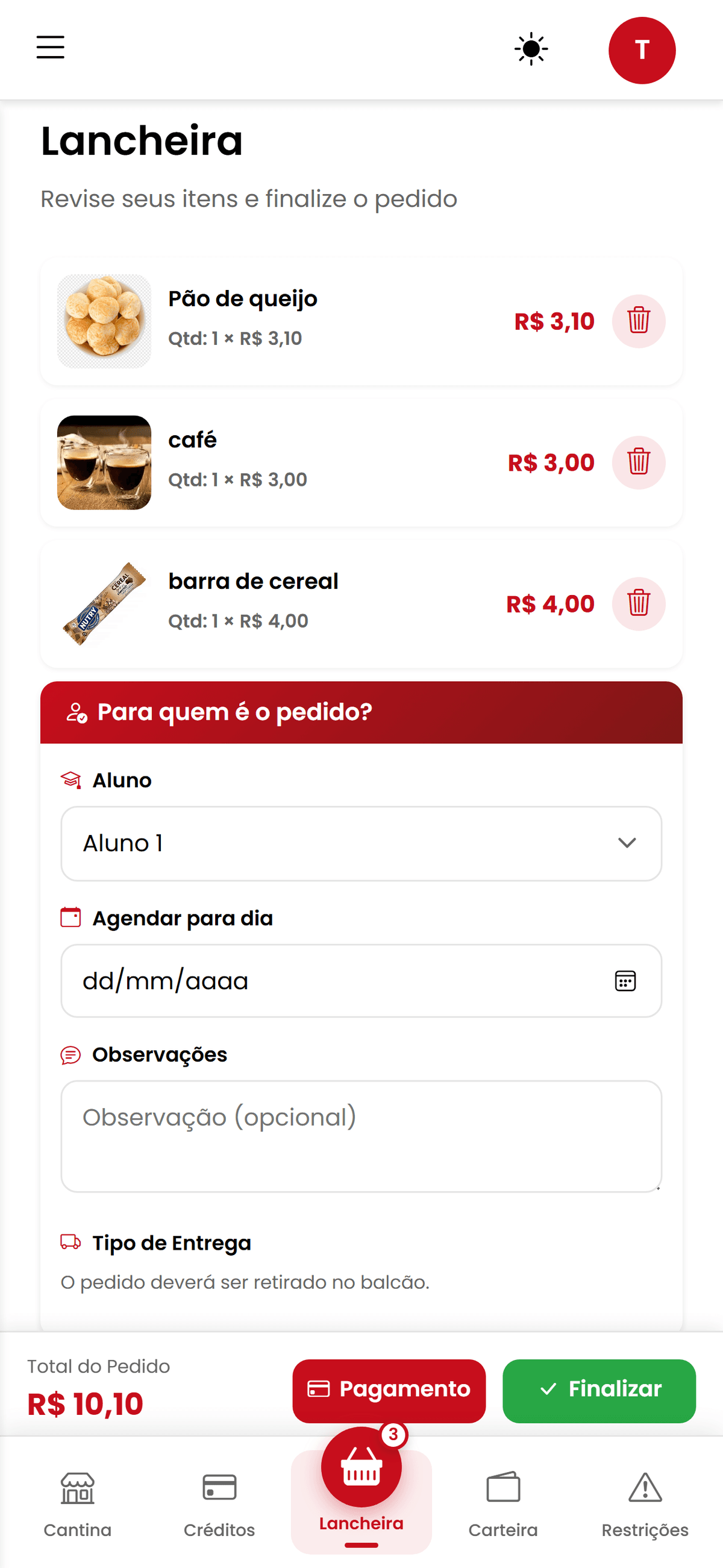 Lancheira, controle familiar na Lancher