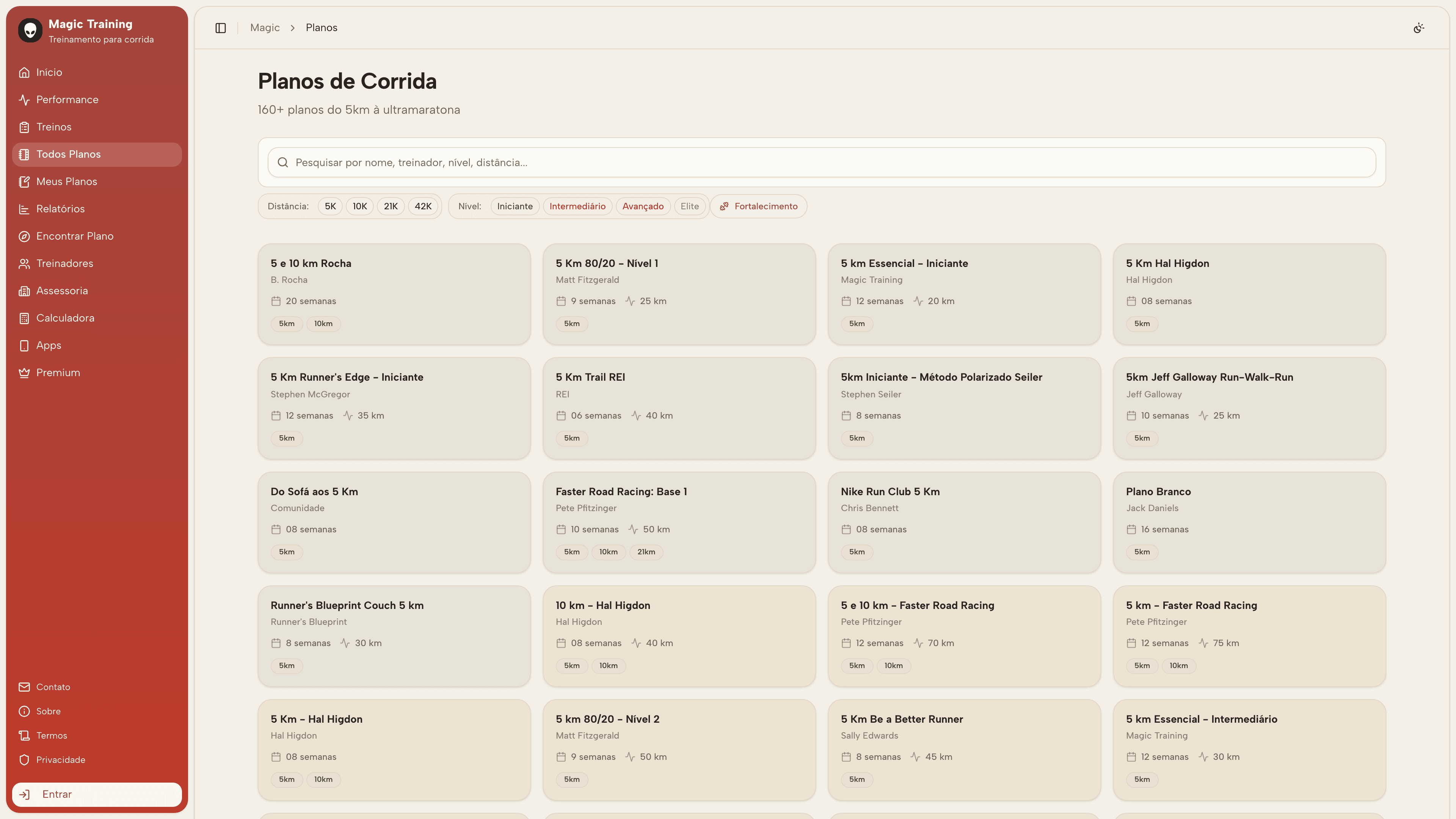 Magic Training: biblioteca de planos de corrida